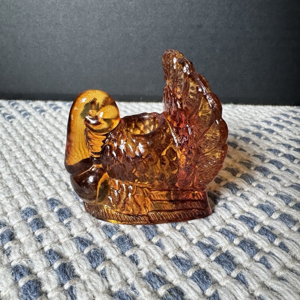 Vintage Mosser Amber Glass Turkey Toothpick Holder Votive Candle Thanksgiving